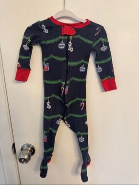 The Beaufort Bonnet Company Navy Holiday Footed One-Piece with Red Trim